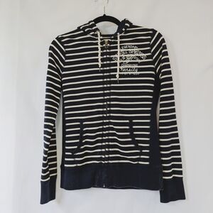 Lucky Brand Women's Zip-up Striped Hoodie, Navy and White, size Small